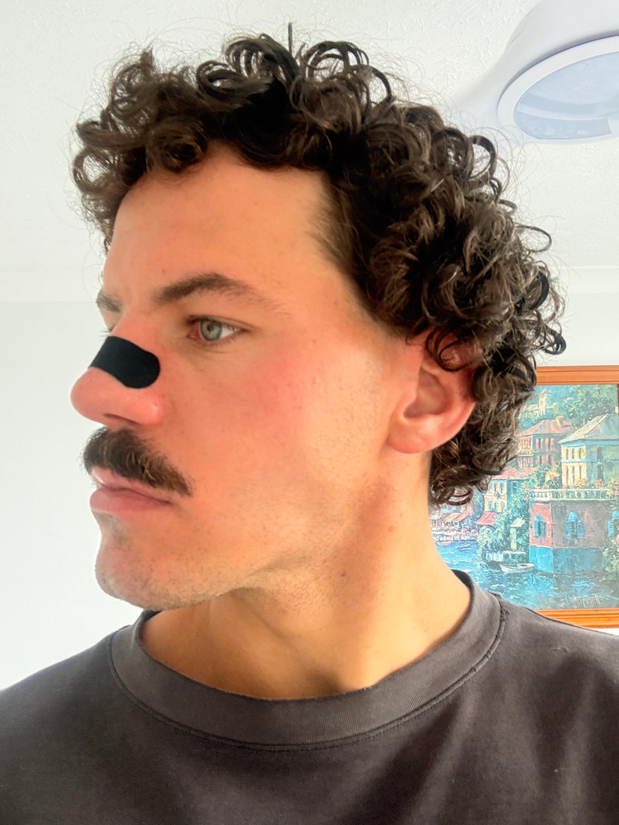 Rory wearing a nose strip, side view